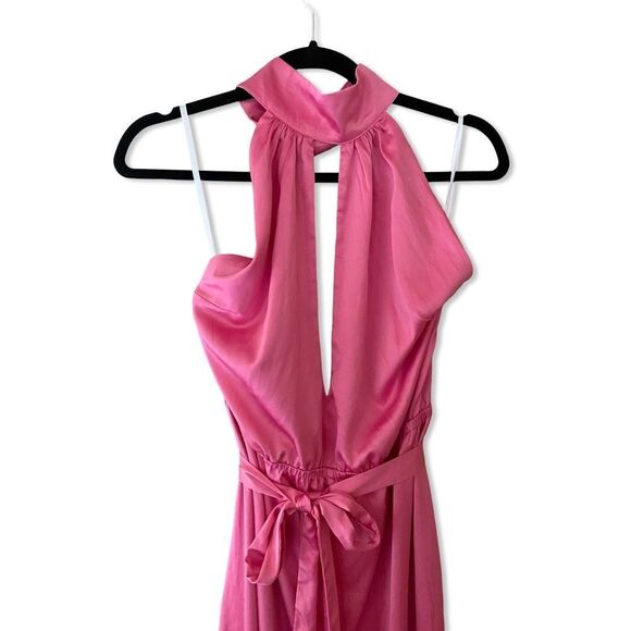 NWT More To Come Janece Keyhole Jumpsuit in Pink halter wide leg toe Revolve XL - Picture 7 of 13